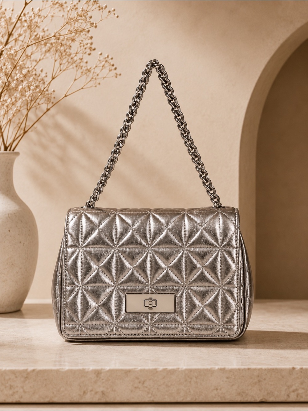 Kate Spade Silver Quilted Leather Crossbody bag shoulder bag
